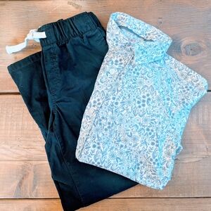 Cat & Jack Blue Floral Shirt and Black Pants Set
